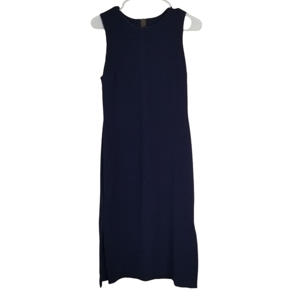 Hutch Sleeveless Navy Blue Textured Midi Dress Size S  Keyhole Closure Stretch - Picture 1 of 13